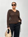 SHEIN Essnce Plus Size Spring And Summer Clothing New Fashion Casual Texture Fabric Half-Breasted Polo Collar Long-Sleeved Top T-Shirt