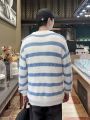 Manfinity Hypemode Men'S Striped Drop Shoulder Long Sleeve Round Neck Sweater