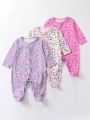 3pcs Baby Girls' Floral Heart Print Romper