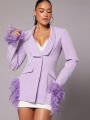 Hype Rose Women's Shawl Collar Trimmed Cuffs Suit Jacket With Patchwork