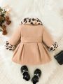 SHEIN Baby Girl Leopard Pattern Borg Collar Belted Dress