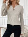 SHEIN LUNE Button Half Placket Long Sleeve T-shirt