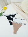 Women'S 3pcs/Set Letter Print Strap Thong Underwear