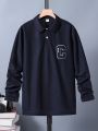 Teen Boys' Letter Detail College-Style Long Sleeve Polo Shirt