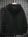 Men's Plus Size Fleece Lined Hoodie With Hand And Letter Printed Drawstring