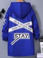 SHEIN Kids HYPEME Tween Boy Slogan Graphic Zip Up Hooded Coat Without Tee