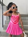 SHEIN Kids Nujoom Young Girls' Shibori Tie Dye Cami Top And Pleated Half Skirt Two Piece Set