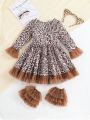 Little Girls' Leopard Print Patchwork Mesh Dress