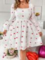 SHEIN Qutie Plus Size Heart Print Ruffle Sleeve Dress