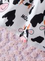 Baby Girls' Cow Embroidery Printed Suspender Skirt And Solid Color T-Shirt Set