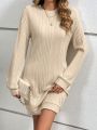 SHEIN Frenchy Round Neck Solid Color Ribbed Knit Loose Fit Drop Shoulder Sleeve Sweater Dress