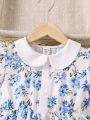 SHEIN Kids SUNSHNE Little Girls' Puff Sleeve Floral Print Dress