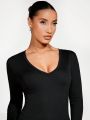 SHEIN BASICS V-Neck Long Sleeves Slim Fit T-Shirt