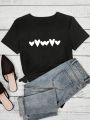 Plus Size Heart Printed Short Sleeve T-shirt