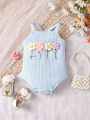 Baby Girls' Flower Decorated 3d Applique Strap Bodysuit