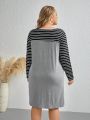 SHEIN LUNE Plus Striped Patched Pocket Tee Dress