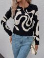 SHEIN Privé Graphic Pattern Polo Neck Sweater