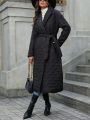 Lapel Neck Belted Quilted Coat