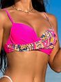 SHEIN Swim BohoFeel Ladies' Triangle Bikini Top With Paisley Print And Cross Front