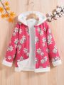 SHEIN Kids Nujoom Tween Girl Floral Print Teddy Lined Hooded Coat