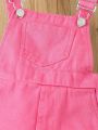 Toddler Girls' Soft Washed Denim Pink Romper For Casual Wear