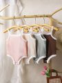 4pcs Baby Girls' Colorblock Bodysuits With Contrast Trim And Snap Closure