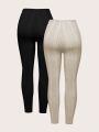 Women's Solid Color Ribbed Leggings Set Of 2 For Layering