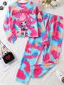 SHEIN Kids EVRYDAY Tween Girls' Glitter Effect Printed Long Sleeve Two Piece Set