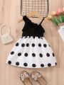 Baby Polka Dot Asymmetrical Neck Belted Dress