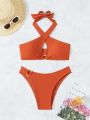 SHEIN Swim Basics Solid Color Two-Piece Swimsuit