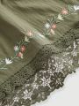 Fairycore Women's Plus Size Flower Embroidery & Lace Hem Patchwork A-line Skirt