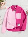 SHEIN Kids FANZEY Tween Girls Letter Patched Letter Print Casual Shirt