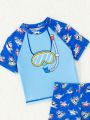 Baby Boy Cartoon Pattern Long Sleeve Split Swimsuit