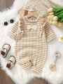 Baby Girl Striped Pattern Ruffle Trim Bow Front Jumpsuit