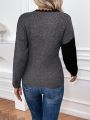 Two Tone Lace Trim Drop Shoulder Crossover Sweater