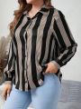 EMERY ROSE Plus Size Women's Vertical Stripe Straight Shirt