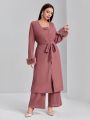 SHEIN Modely Decor Strapless Knit Dress + Long Cardigan Coat Women's 2 Piece Set