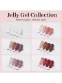 modelones Jelly Gel Nail Polish Set 6 Colors, Summer Translucent Pink Milky White Sheer Nude Brown Beige Taupe Korean Trend Icy Transparent Nail Art Design Starter Kit Manicure at Home Gifts for Girls Women