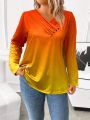 Plus Size Ombre Button Detail T-Shirt