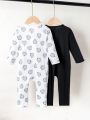 Baby Boys' Casual Lamb Print Two-piece Jumpsuit For Fall And Winter