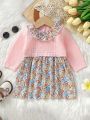 Baby Girls' Two In One Floral Sweater Dress With Ruffle Hem