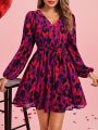 SHEIN Clasi Valentine's Day Full Print Lantern Sleeve Dress