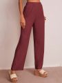 SHEIN LUNE Solid Elastic Waist Wide Leg Pants