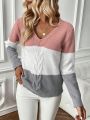 SHEIN Essnce Color Block Cable Knit Sweater