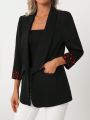 SHEIN Clasi Valentine's Day Women Heart Print Patchwork Shawl Collar Blazer