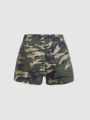 SHEIN Y2k Style Camouflage Streetwear Cool Denim Shorts For Young Girls