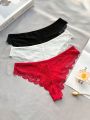 3pcs Lace Trimmed Triangle Panties