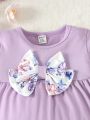 2pcs Baby Girls' Purple Floral Print Outfits