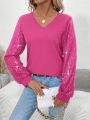 Women's V-Neck Sparkly Long Sleeve Blouse