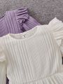 SHEIN Kids Cooltwn Girls' 2pcs Clean Color Ruffle Trim Decor Long Sleeve T-Shirt